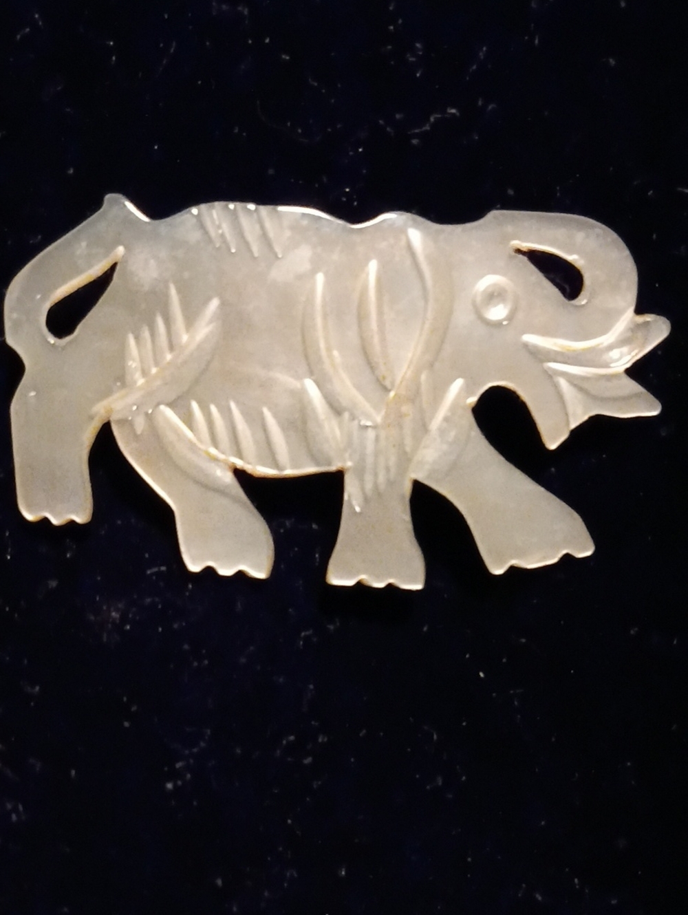 Carved Elephant Brooch - Mother of Pearl Finish
